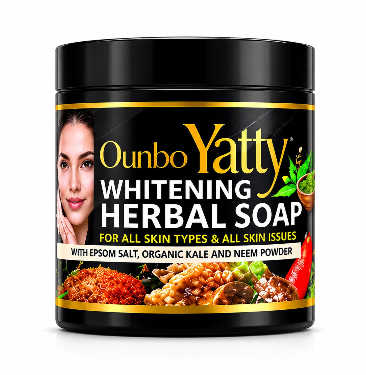 Ounbo Yatty (2) Ounbo Yatty Whitening Herbal Soap with Epsom Salt, Organic Kale & Neem Powder – Deep Cleansing & Brightening Formula X 12 - Image 1