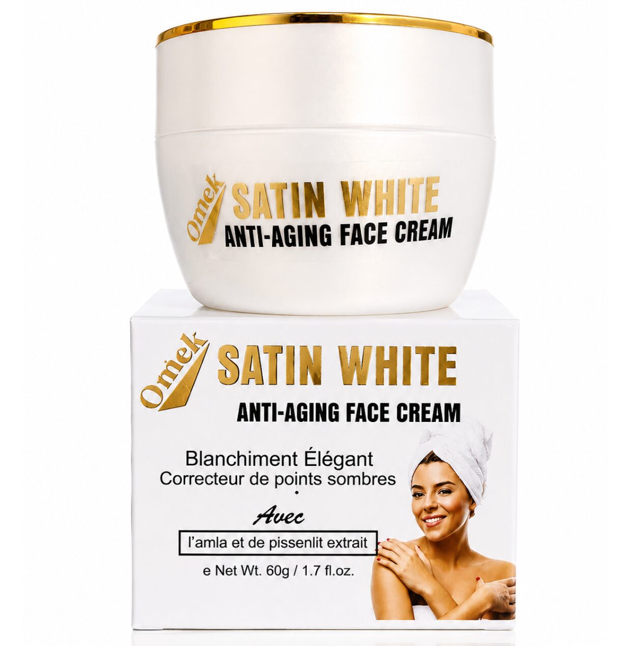 Satin white Omek Satin White Anti-Aging Face Cream – Dark Spot Corrector & Brightening Moisturizer (60g) - Image 1