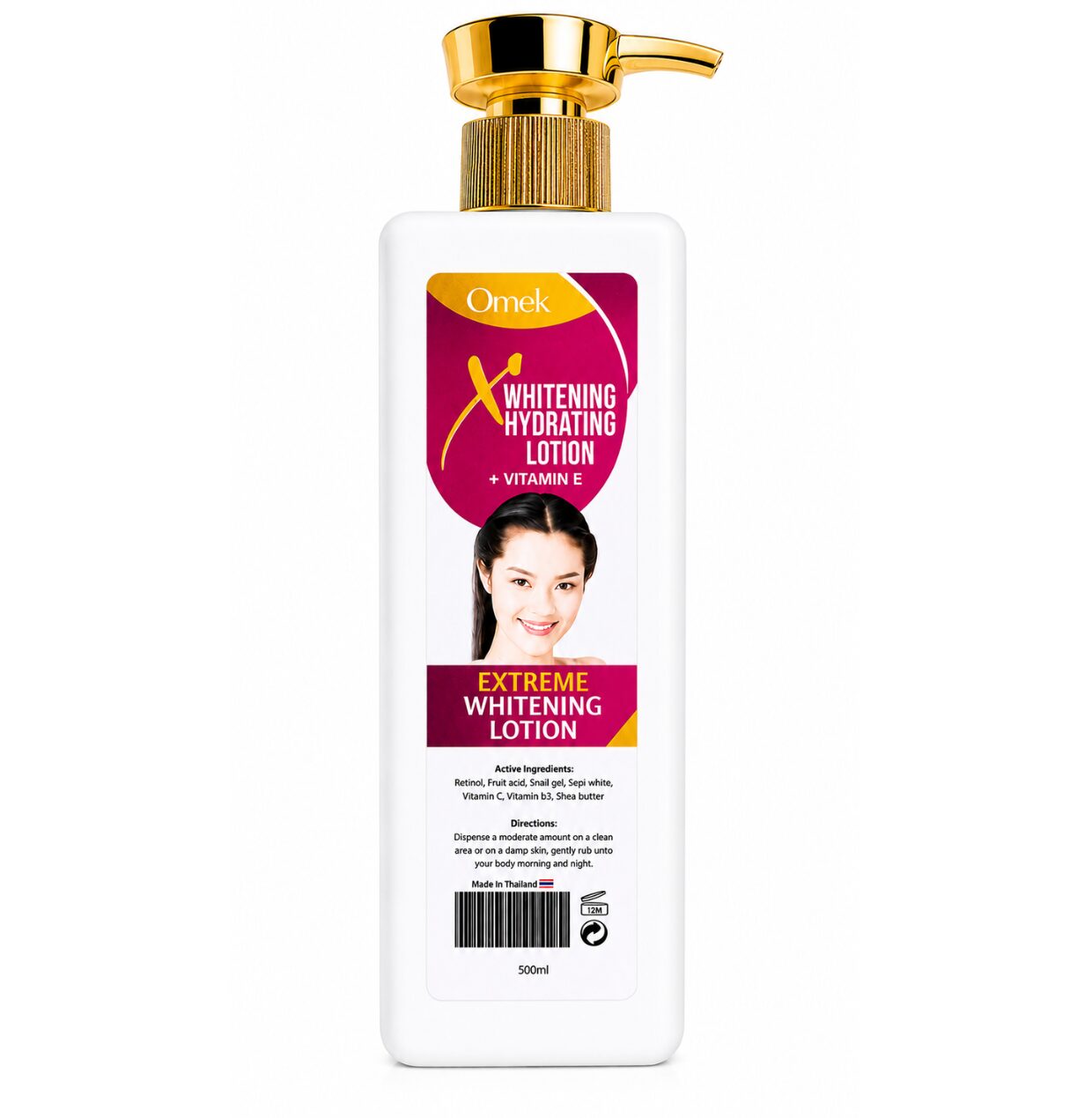 X Whitening hydrating small (5) Omek X Whitening Hydrating Lotion with Vitamin E – Extreme Moisturizing & Brightening Body Lotion | 500ml - Image 1