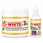 X-WHITE 7 Days Result Moroccan Black Soap & Skin Oil Combo Set – Deep Cleansing Face & Body Skincare Kit with Dead Sea Salt, Shea Butter & Coconut Oil