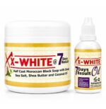 X-WHITE 7 Days Result Moroccan Black Soap & Skin Oil Combo Set – Deep Cleansing Face & Body Skincare Kit with Dead Sea Salt, Shea Butter & Coconut Oil