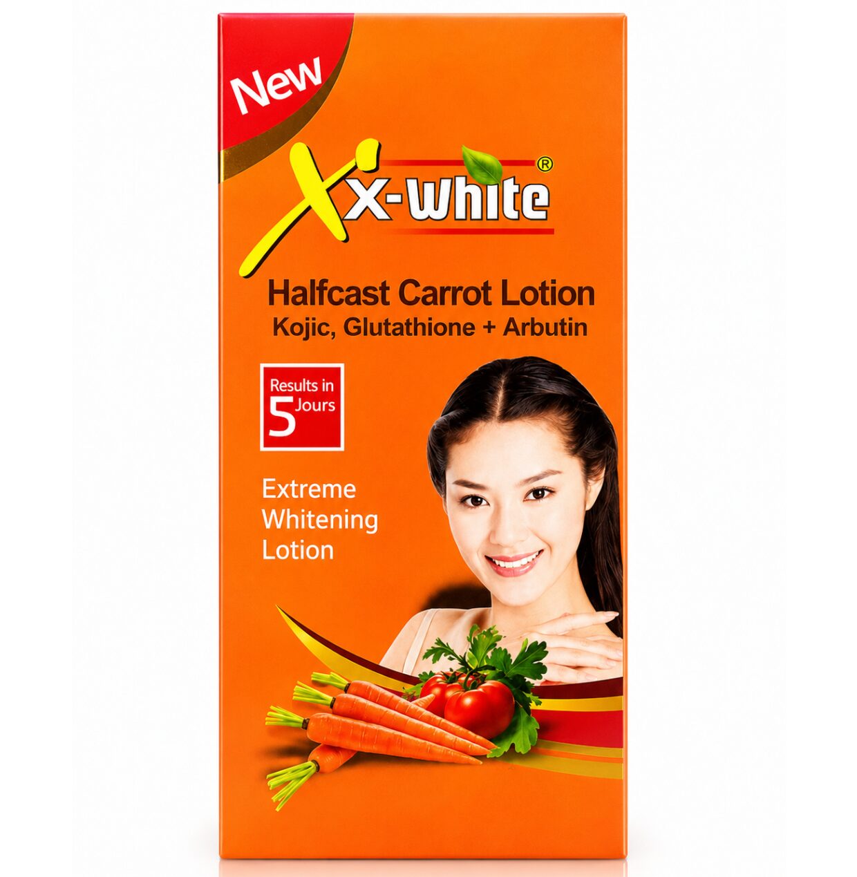 Xx- white halfcast carrot lotion (2) X-White Halfcast Carrot Lotion with Kojic Acid, Glutathione & Arbutin – Brightening and Moisturizing Body Lotion - Image 1