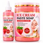 Ice Cream Paste Soap & Whitening Glow Activator Set – Strawberry Extract Deep Cleansing Skin Brightening Kit