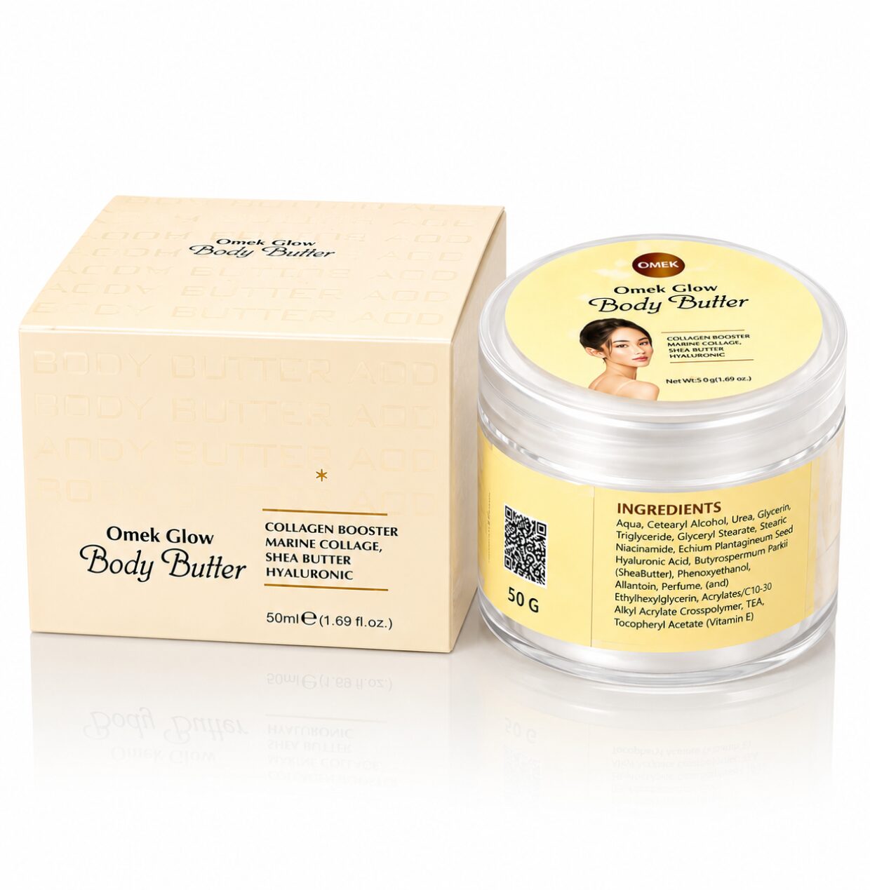 omek glow body butter Omek Glow Collagen Booster Body Butter with Marine Collagen, Shea Butter & Hyaluronic Acid – Deep Moisturizing Body Cream (50g) - Image 1