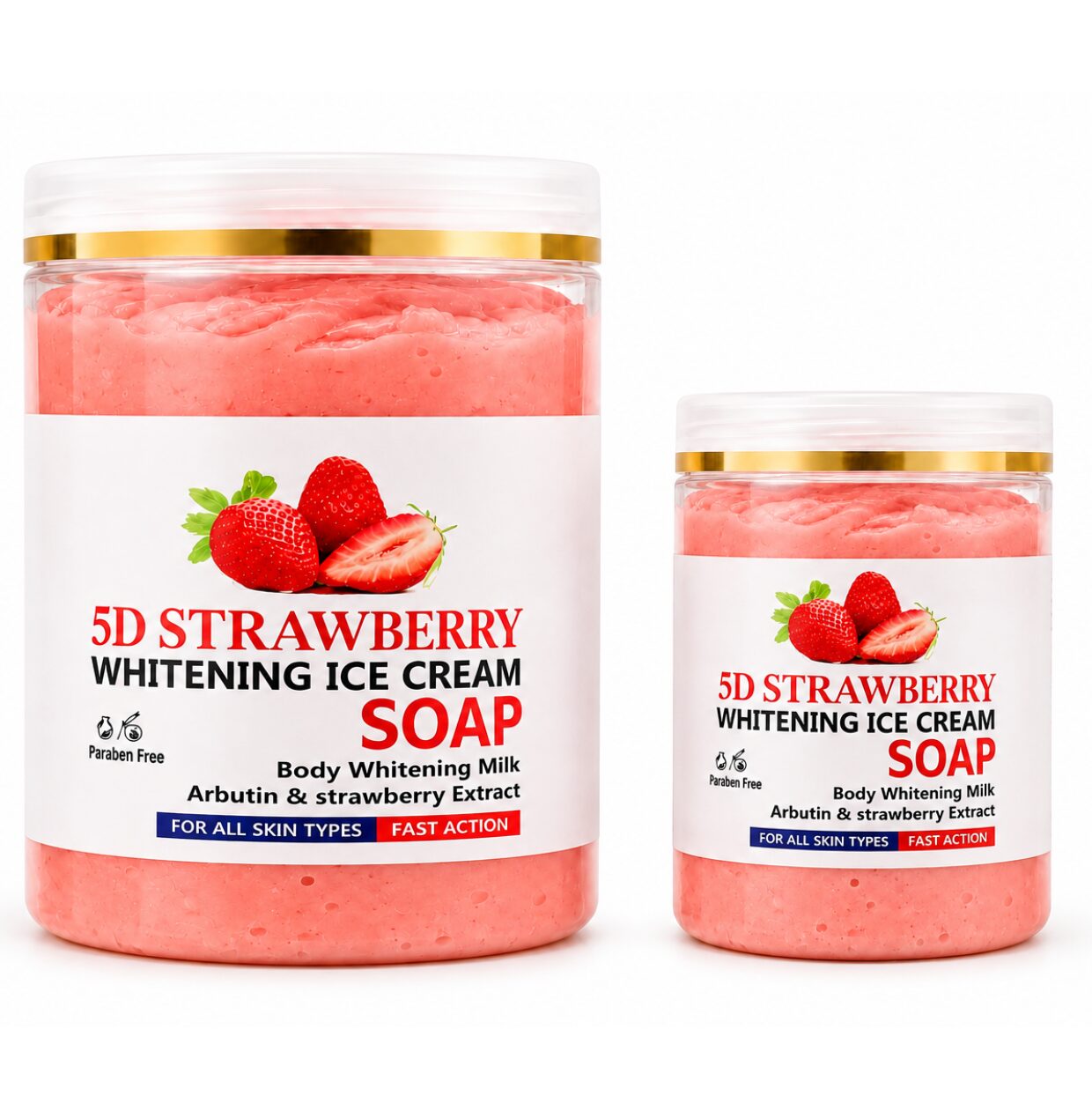 strawberry soap combo 5D Strawberry Whitening Ice Cream Soap – Brightening & Moisturizing Face and Body Soap - Image 1