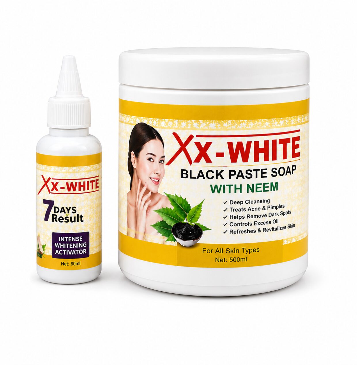 xxwhite black paste soap with neem Xx-White Black Paste Soap with Neem & 7 Days Whitening Activator Set – Deep Cleansing Face & Body Skincare Kit - Image 1
