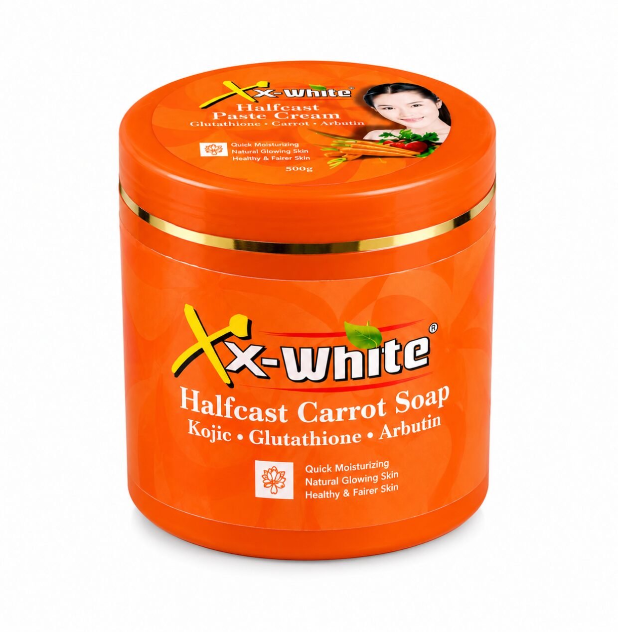 xxwhite halfcast carrot soap X-White Halfcast Carrot Soap – Kojic, Glutathione & Arbutin Brightening Paste Cream (500g) - Image 1
