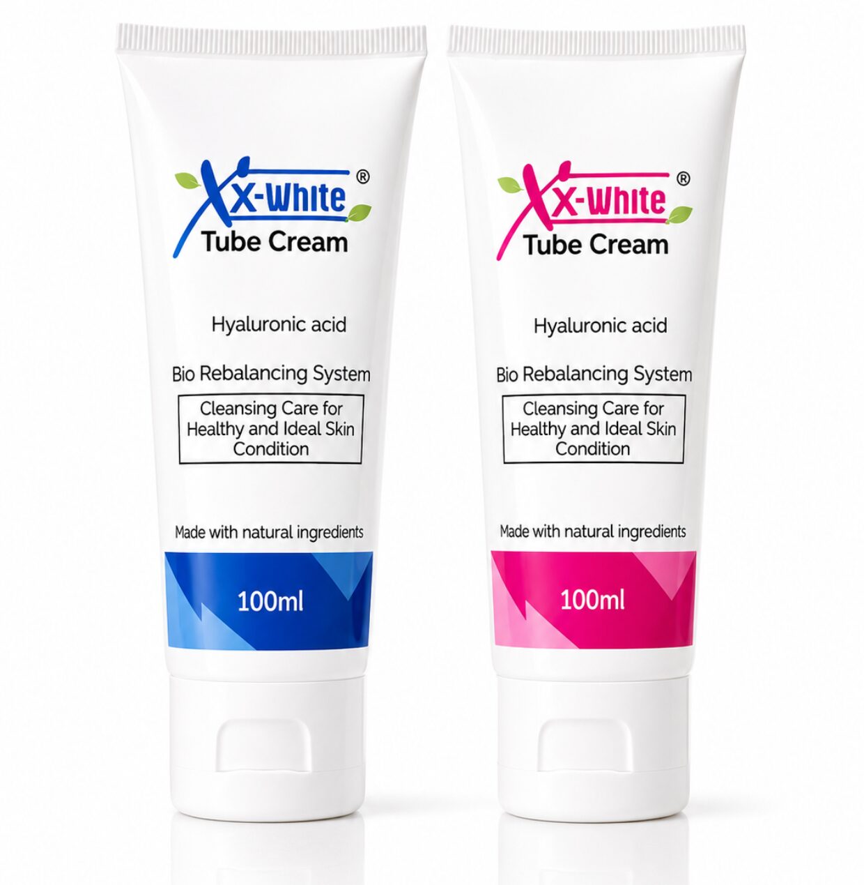 xxwhite tube cream (1) X-White Hyaluronic Acid Tube Cream Duo – Bio Rebalancing Skin Care Set (Blue & Pink) | Deep Hydration & Daily Moisturizing | 2 × 100ml - Image 1